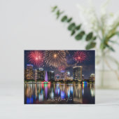 Orlando Florida Skyline with Lake Eola Fireworks ポストカード (スタンド正面)