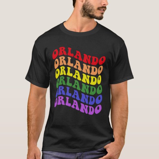 Orlando Gay Pride Rainbow LGBTQ LGBT Groovy Retro Tシャツ (正面)