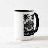 Orlando Skyline Black and White Woodcut Lake Eola マグカップ (正面右)