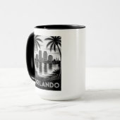 Orlando Skyline Black and White Woodcut Lake Eola マグカップ (正面左)
