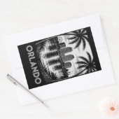 Orlando Skyline Black and White Woodcut Lake Eola 長方形シール (封筒)