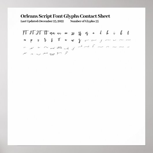 Orleansスクリプトフォントグリフ連絡シート ポスター (正面)
