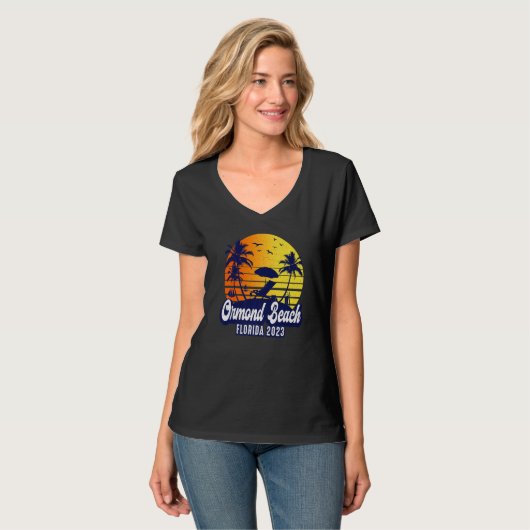 Ormond Beach 2023 Florida Sunset Beach Retro Premi Tシャツ (正面フル)