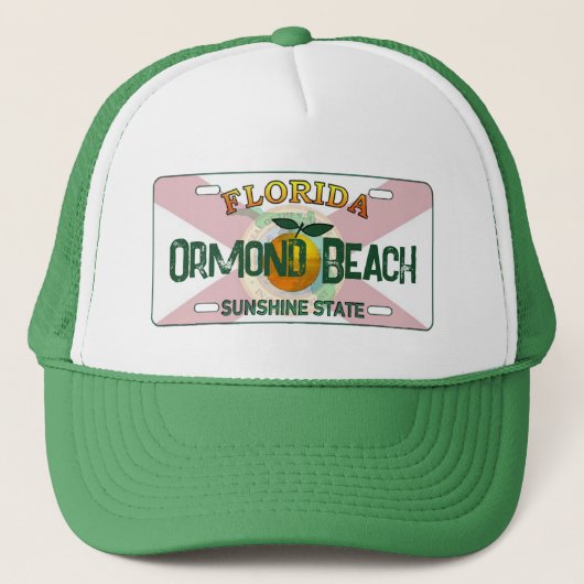 Ormond Beach Florida flag license plate hat キャップ (正面)