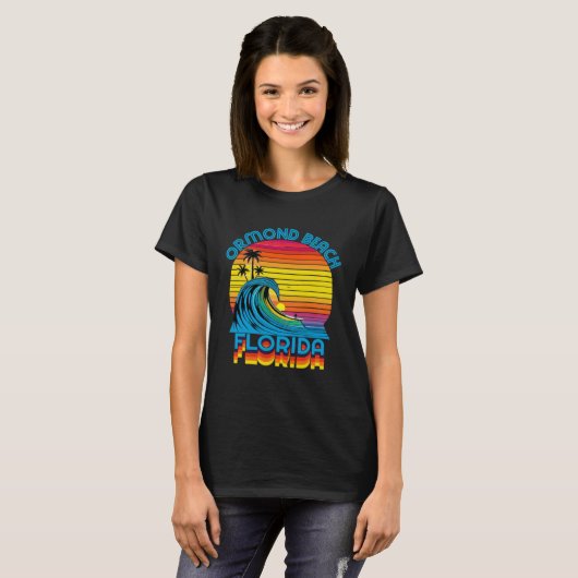 Ormond Beach Florida Retro Throwback Surf & Beach  Tシャツ (正面フル)