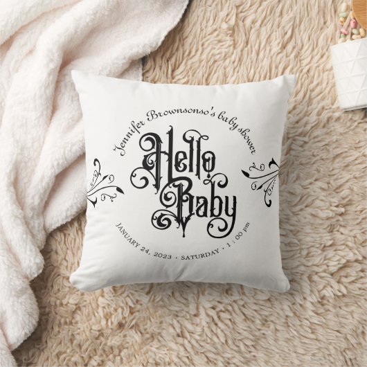 Ornament Frame Gothic Hello Baby Shower クッション (ブランケット)