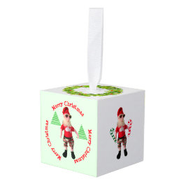 Ornament - Merry Christmas Santa and Tree キューブオーナメント