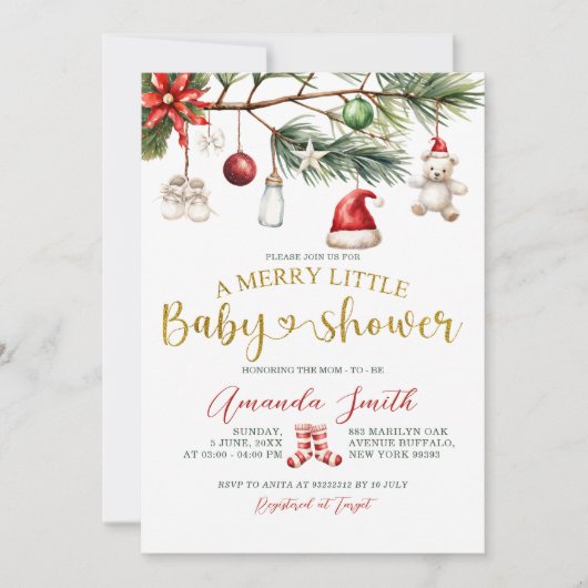 Ornament Santa Merry Little Baby Shower 招待状 (正面)