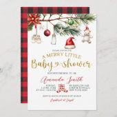 Ornament Santa Merry Little Baby Shower 招待状 (正面/裏面)