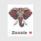 Ornamental Elephant Head - Red, Blue & Gold Paisle シール (シート)