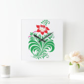 Ornamental Floral Flower Design – Elegant スクエア壁時計 (ホーム)