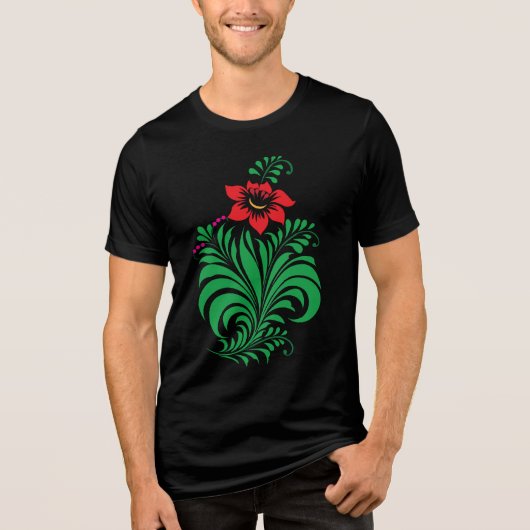 Ornamental Floral Flower Design – Elegant トライブレンドＴシャツ (正面)