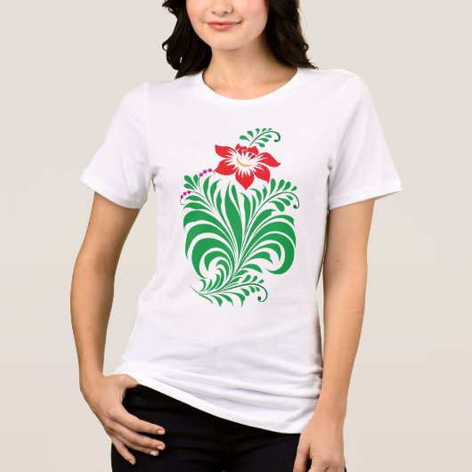 Ornamental Floral Flower Design – Elegant トライブレンドＴシャツ (正面)