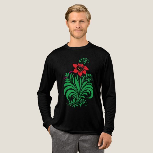 Ornamental Floral Flower Design – Elegant トライブレンドＴシャツ (正面全体)