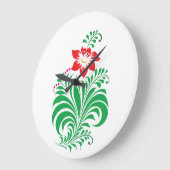 Ornamental Floral Flower Design – Elegant ラージ壁時計 (傾斜)