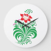 Ornamental Floral Flower Design – Elegant ラージ壁時計 (正面)