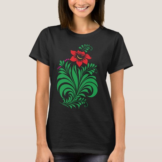 Ornamental Floral Flower Design – Elegant Tシャツ (正面)