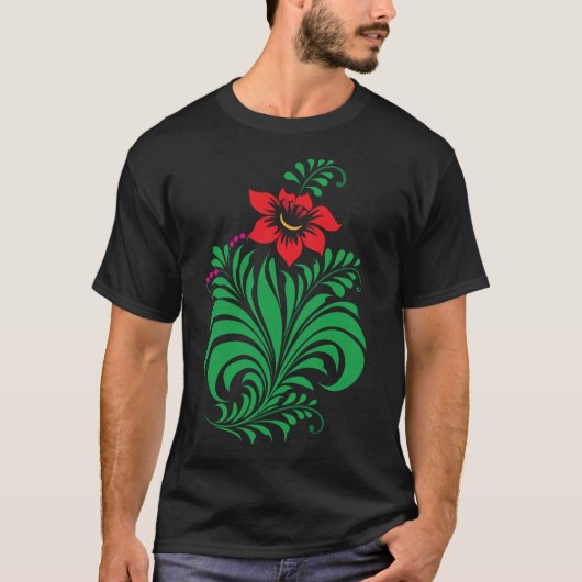 Ornamental Floral Flower Design – Elegant Tシャツ (正面)