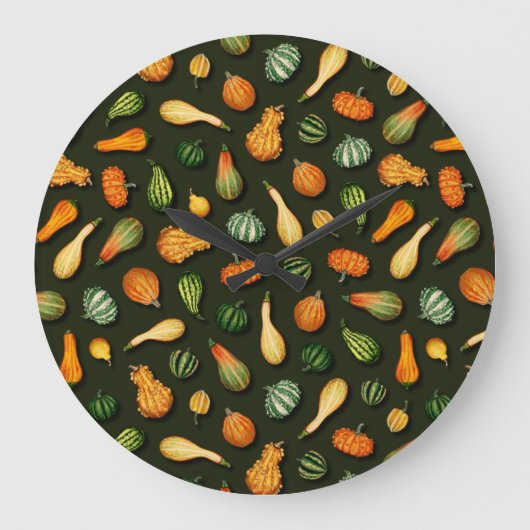 Ornamental Gourds for Autumn, Fall, Thanksgiving ラージ壁時計 (正面)
