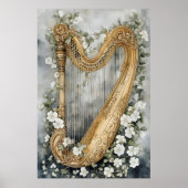 ornamental harp surrounded by white flowers ポスター (正面)