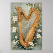 ornamental harp surrounded by white flowers ポスター (正面)