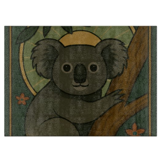 Ornamental Koala in Botanical Mandala カッティングボード (正面)