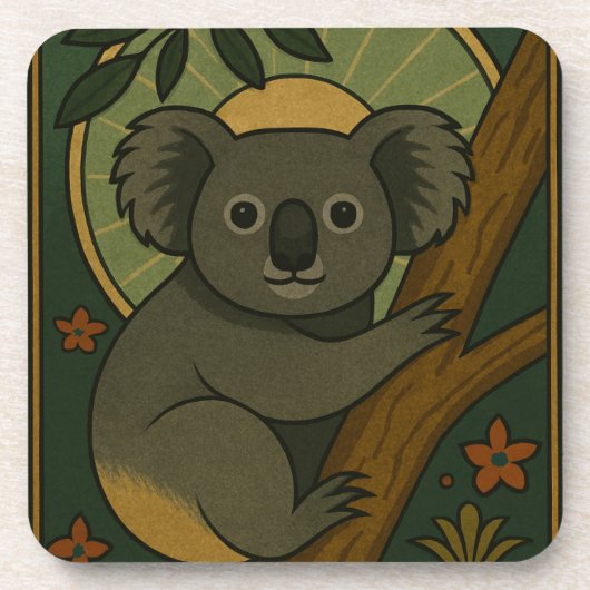 Ornamental Koala in Botanical Mandala コースター (正面)
