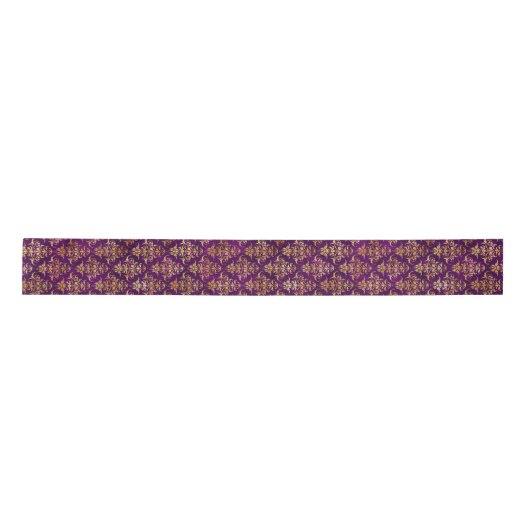 Ornamental Purple & Gold Damask Pattern サテンリボン (正面)