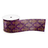 Ornamental Purple & Gold Damask Pattern サテンリボン (リール)