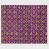 Ornamental Purple & Gold Damask Pattern ラッピングペーパー (フラット)