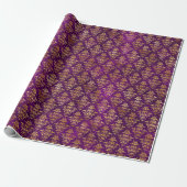 Ornamental Purple & Gold Damask Pattern ラッピングペーパー (アンロールド)