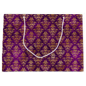 Ornamental Purple & Gold Damask Pattern ラージペーパーバッグ (正面)