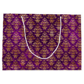 Ornamental Purple & Gold Damask Pattern ラージペーパーバッグ (裏面)