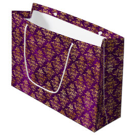 Ornamental Purple & Gold Damask Pattern ラージペーパーバッグ