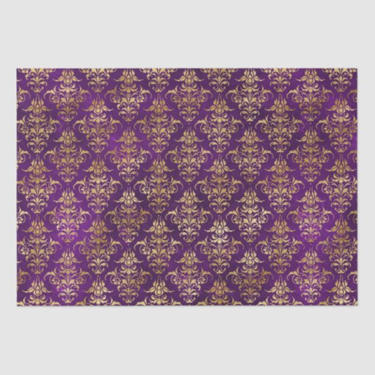 Ornamental Purple & Gold Damask Pattern 薄葉紙 (正面)