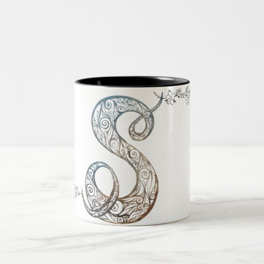 Ornamental Script Letter S Mug ツートーンマグカップ (中央)