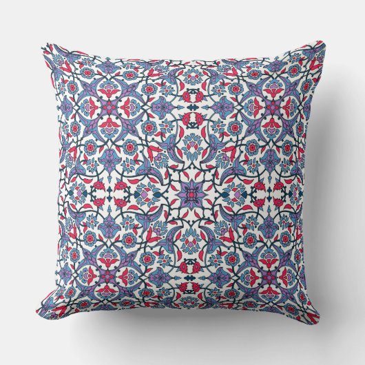 Ornamental Turkish Tile Pattern Throw Pillow クッション (正面)