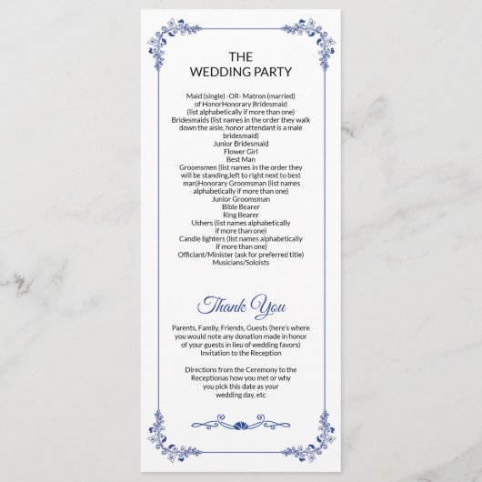 Ornamental Wedding Ceremony Program Template プログラム (裏面)