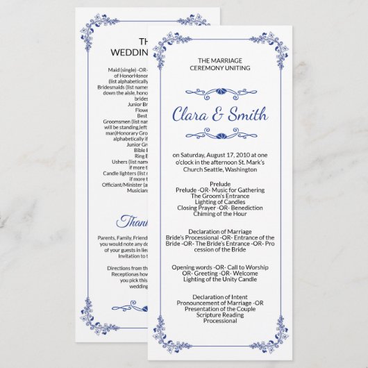 Ornamental Wedding Ceremony Program Template プログラム (正面/裏面)