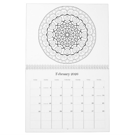 OrnaMENTALs 12ヶ月の治療用カラーリングページ カレンダー (2月 2026)