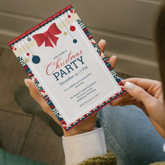 Ornaments Red Bow Ugly Sweater Holiday Party 招待状