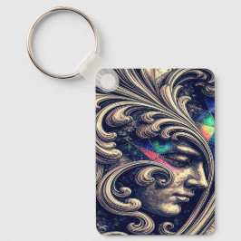 Ornate Abstract Face with Flowing Baroque Keychain キーホルダー