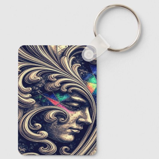 Ornate Abstract Face with Flowing Baroque Keychain キーホルダー (裏面)