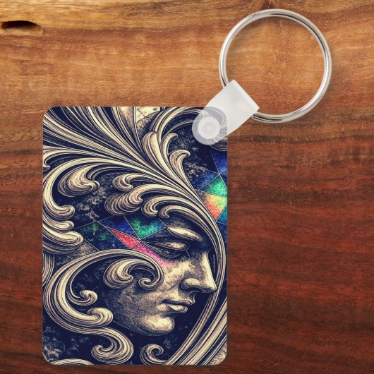 Ornate Abstract Face with Flowing Baroque Keychain キーホルダー (裏面)