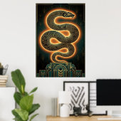 Ornate Art Deco Snake Serpent Gold Coil ポスター (ホームオフィス)