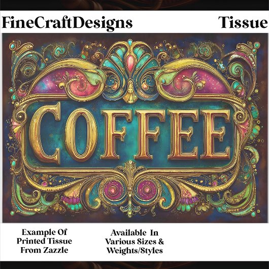 Ornate Art Nouveau Coffee Sign FA2 Decoupage 薄葉紙