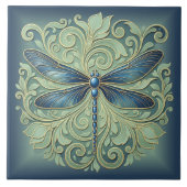 Ornate Art Nouveau Dragonfly Pat#12 Blue ID1222 タイル (正面)