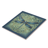 Ornate Art Nouveau Dragonfly Pat#12 Blue ID1222 タイル (側面)
