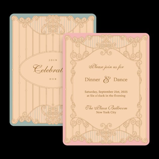 Ornate Art Nouveau Wedding Reception Invitation 招待状