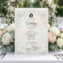 Ornate Baroque Angel & Swan Cameo Art Wedding  招待状